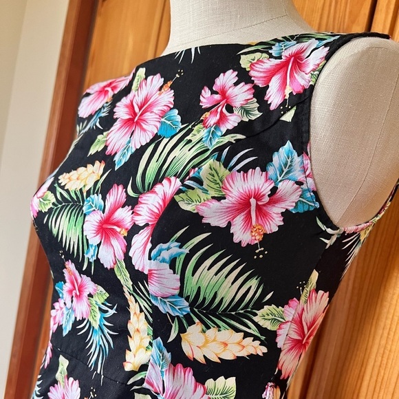 Yeoku Small Fit & Flare Dress Hawaiian Print Colorful 100% Cotton Knee Length - Picture 5 of 8